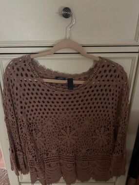 Daytrip by Buckle crochet/open-knit sweater in movha browm color sz Lg